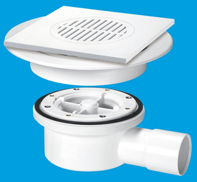 McAlpine VSG52T6WH Two-Piece Valve Shower Gully: Tile with removable Grid, 1" Horizontal Outlet