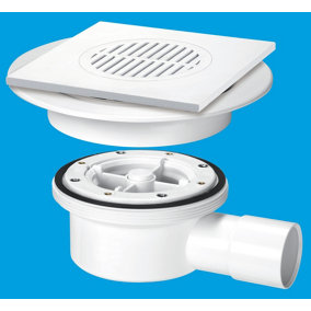 McAlpine VSG52T6WH Two-Piece Valve Shower Gully: Tile with removable Grid, 1" Horizontal Outlet