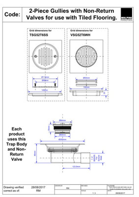 McAlpine VSG52T6WH Two-Piece Valve Shower Gully: Tile with removable Grid, 1" Horizontal Outlet