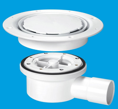 McAlpine VSG52WH-NSC Two-Piece Valve Shower Gully, White Plastic Clamp Ring and Cover Plate, 1" Horizontal Outlet