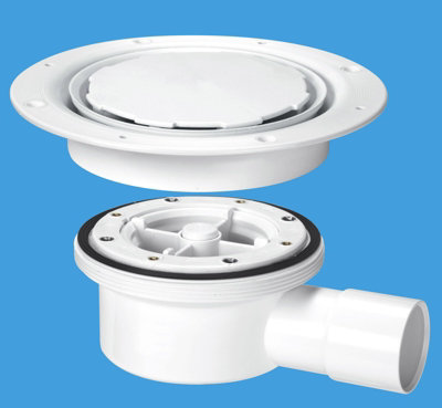 McAlpine VSG52WH-NSC Two-Piece Valve Shower Gully, White Plastic Clamp Ring and Cover Plate, 1" Horizontal Outlet