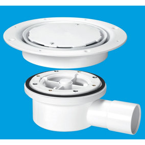 McAlpine VSG52WH Two-Piece Valve Shower Gully, White Plastic Clamp Ring and Cover Plate, 1" Horizontal Outlet