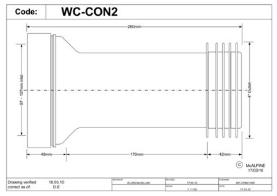 McAlpine WC-CON2 Straight Adjustable Length Rigid WC Connector