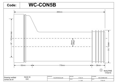 McAlpine WC-CON5B 20mm Offset Adjustable Length Rigid WC Connector