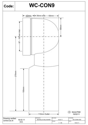 McAlpine WC-CON9 90 degree Bend Adjustable Length Rigid WC Connector