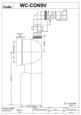 McAlpine WC-CON9V 90 degree Bend Adjustable Length Rigid WC Connector with 1.25" Universal Vent Boss