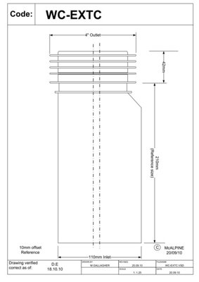McAlpine WC-EXTC 10mm Offset Adjustable Length Extension Piece for Rigid WC Connectors