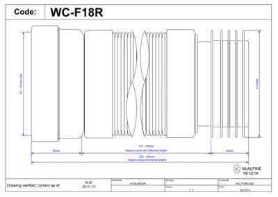 McAlpine WC-F18R 97-107mm Inlet x 4"/110mm Outlet Flexible WC Connector