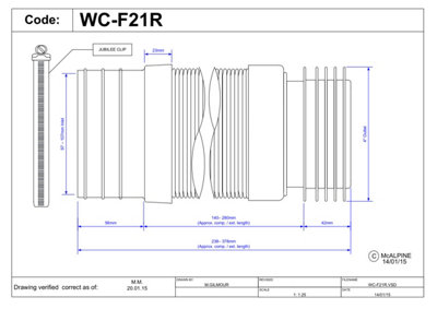 McAlpine WC-F21R 97-107mm Inlet Flexible WC Connector for Back to Wall WC Pan