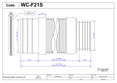 McAlpine WC-F21S 97-107mm Inlet Flexible WC Connector for Back to Wall WC Pan