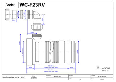 McAlpine WC-F23RV 97-107mm Inlet x 4"/110mm Outlet Flexible WC Connector with 1.25 Universal Vent Boss.