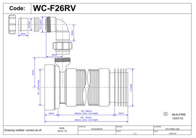 McAlpine WC-F26RV 97-107mm Inlet x 4"/110mm Outlet Flexible WC Connector with 1.25 Universal Vent Boss.