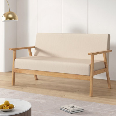 MCC Direct 3 Seater Linen Fabric Wooden Sofa With Comfortable Padded