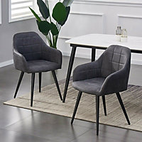 MCC Direct Adrian Faux Suede Leather Dining Chairs Set of 2 Dark Grey