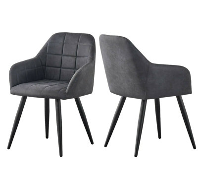 MCC Direct Adrian Faux Suede Leather Dining Chairs Set of 2 Dark Grey