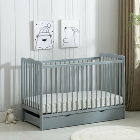 MCC Direct Brooklyn Baby Cot Crib Grey With Drawer