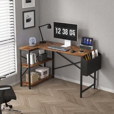 MCC Direct Computer Desk L Shaped Corner Desk with Adjustable shelves - Lotus 100cm Brown