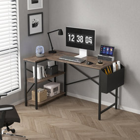MCC Direct Computer Desk L Shaped Corner Desk with Adjustable shelves - Lotus 100cm Distressed Grey