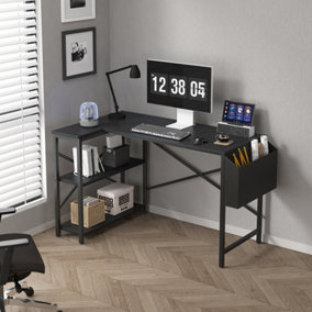 MCC Direct Computer Desk L Shaped Corner Desk with Adjustable shelves - Lotus 120cm Black