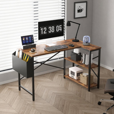 MCC Direct Computer Desk L Shaped Corner Desk with Adjustable shelves - Lotus 120cm Brown