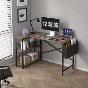 MCC Direct Computer Desk L Shaped Corner Desk with Adjustable shelves - Lotus 120cm Distressed Wood