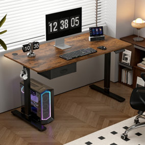 MCC Direct Height Adjustable Electric Desk Standing or Sitting Computer Desk with USB A Charger Point 100cm Brown Easton Desk