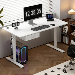 MCC Direct Height Adjustable Electric Desk Standing/Sitting Computer Desk with USB A Charger Point 140cm White