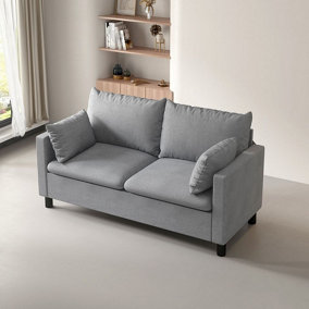 MCC Direct Large 2 seater Plush Padded Sofa/Couch Linen Fabric Settee Grey - Laura