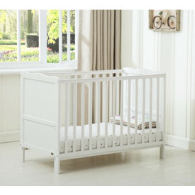 MCC Direct Orlando Cotbed White Wooden Baby Cot Bed with Mattress