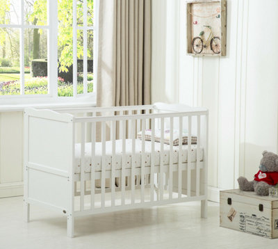 MCC Direct Orlando Cotbed White Wooden Baby Cot Bed with Mattress