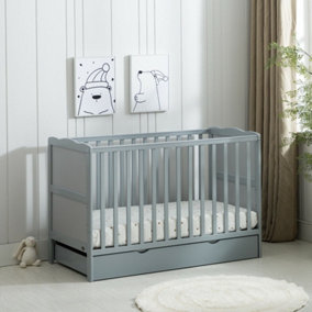 MCC Direct Orlando Wooden Baby Cot Bed Grey with Drawer