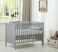 MCC Direct Orlando Wooden Baby Cot Bed Grey With Top Changer