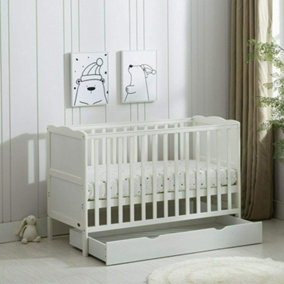 MCC Direct Orlando Wooden Baby Cot Bed White with Drawer