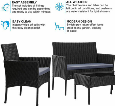 MCC Direct Rattan Furniture Garden Table, Chair and Sofa Set Roger Black