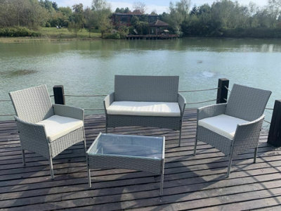 MCC Direct Rattan Furniture Garden Table, Chair and Sofa Set Roger Grey