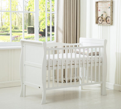 MCC Direct Savannah City Sleigh Wooden Baby Cot Bed White