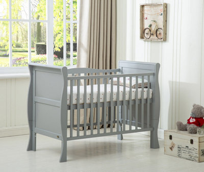 MCC Direct Savannah Sleigh Wooden Baby Cot Bed with Mattress Grey