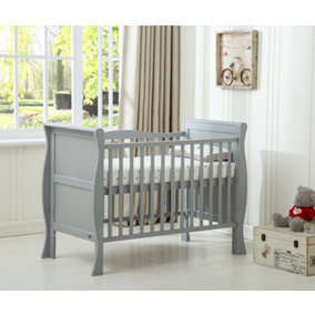 MCC Direct Savannah Sleigh Wooden Baby Cot Bed with Mattress Grey