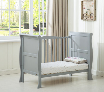 MCC Direct Savannah Sleigh Wooden Baby Cot Bed with Mattress Grey