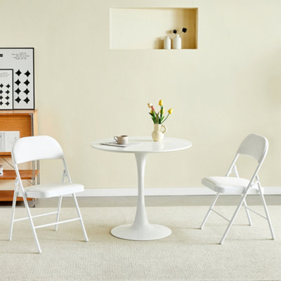 Mcc Direct Set of 2 Folding Dining Chairs Metal Frame Padded Seats White