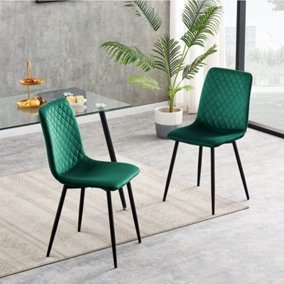 MCC Direct Set of 2 Lexi Velvet Fabric Dining Chairs with Metal Legs Green