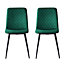 MCC Direct Set of 2 Lexi Velvet Fabric Dining Chairs with Metal Legs Green