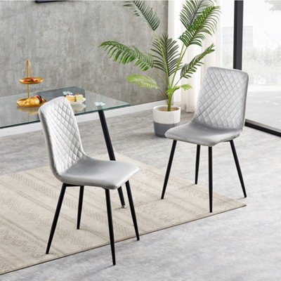 MCC Direct Set of 2 Lexi Velvet Fabric Dining Chairs with Metal Legs Light Grey