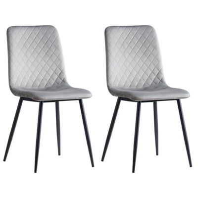 MCC Direct Set of 2 Lexi Velvet Fabric Dining Chairs with Metal Legs Light Grey