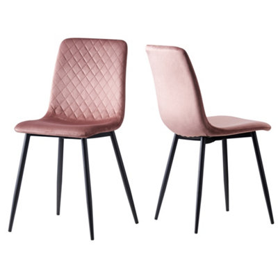 MCC Direct Set of 2 Lexi Velvet Fabric Dining Chairs with Metal Legs Pink