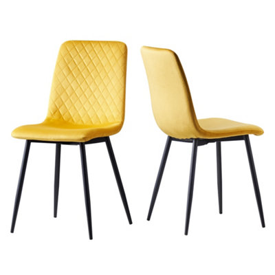 MCC Direct Set of 2 Lexi Velvet Fabric Dining Chairs with Metal Legs Yellow