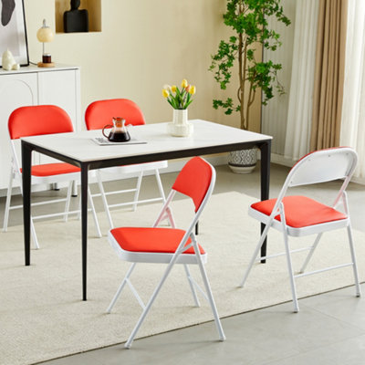 Mcc Direct Set of 4 Folding Dining Chairs Metal Frame Padded Seats Red