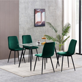 MCC Direct Set of 4 Lexi Velvet Fabric Dining Chairs with Metal Legs Green