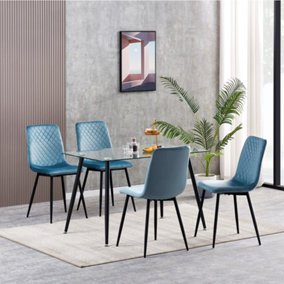 MCC Direct Set of 4 Lexi Velvet Fabric Dining Chairs with Metal Legs Light Blue