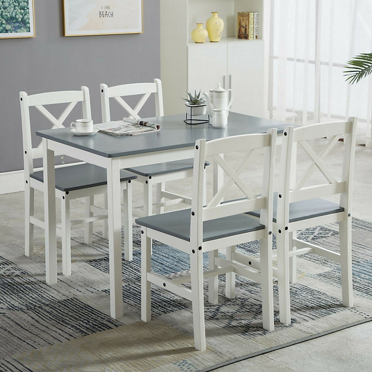 MCC Direct Solid Wooden Dining Table and 4 Chairs Set Grey | DIY at B&Q